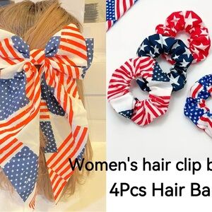5Pcs , Patriotic Hair Clip and Scrunchies Set